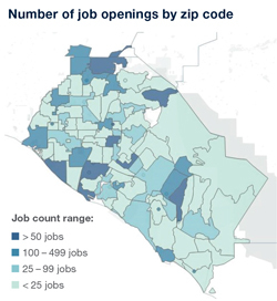 Number of job openings by Orange County zip code