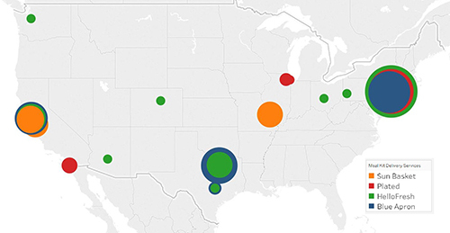Meal kit companies and job location US map