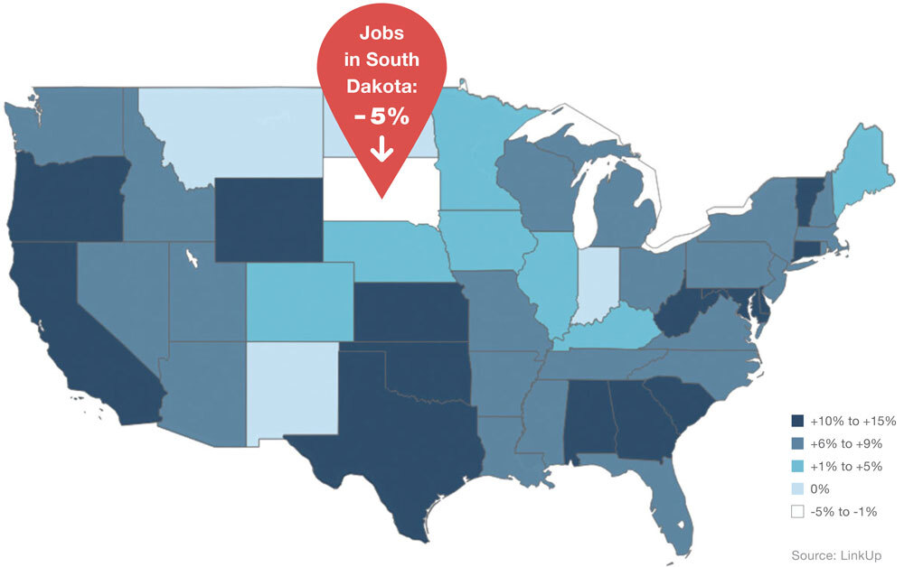 US Map of Job openings in January 2019