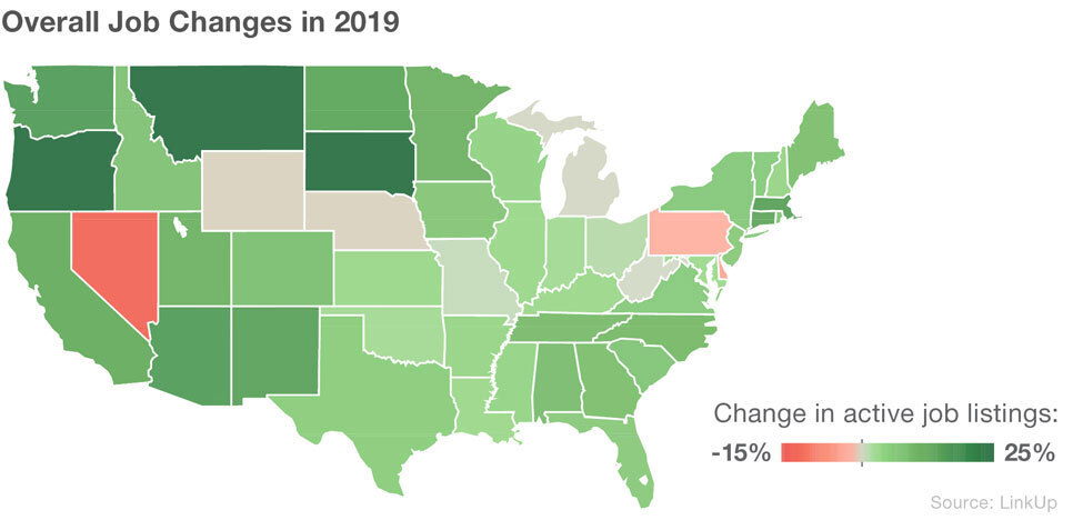 Overall Job Changes in 2019 (US map)