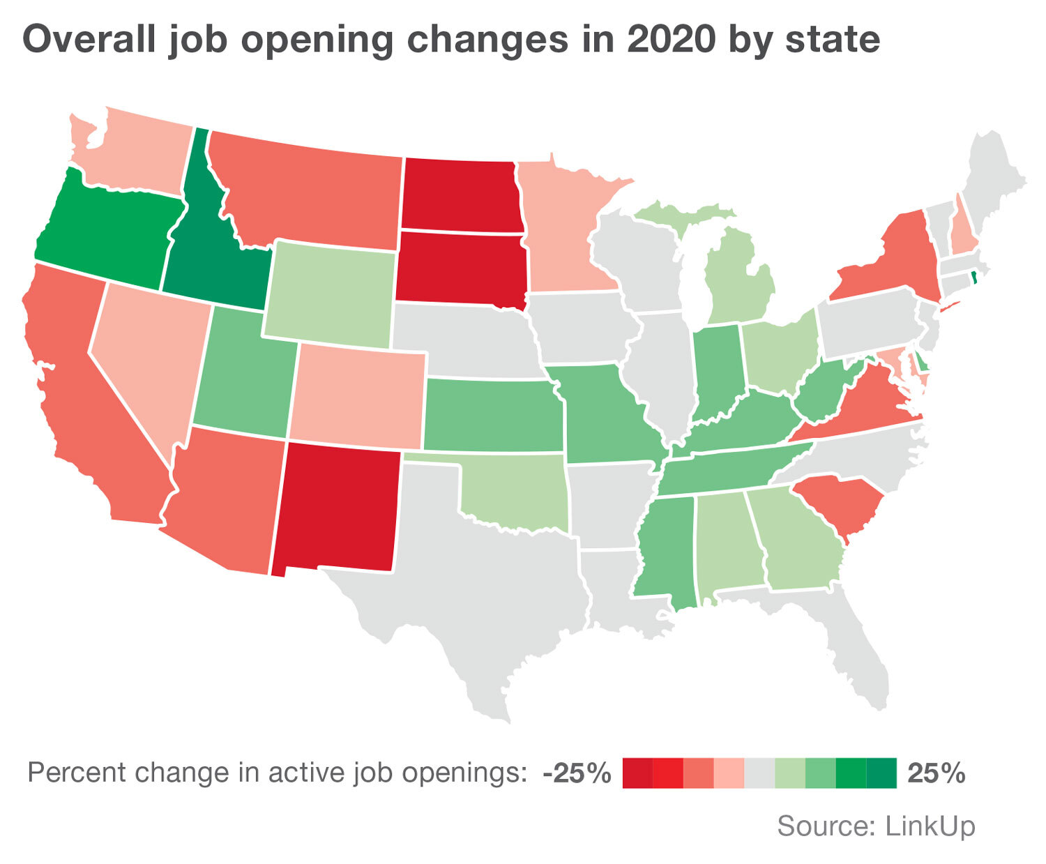 Map: Overall job changes in 2020 by state