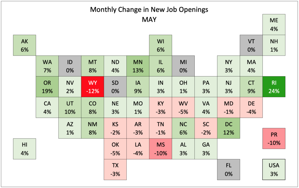 US monthly change in new job openings in May 2018